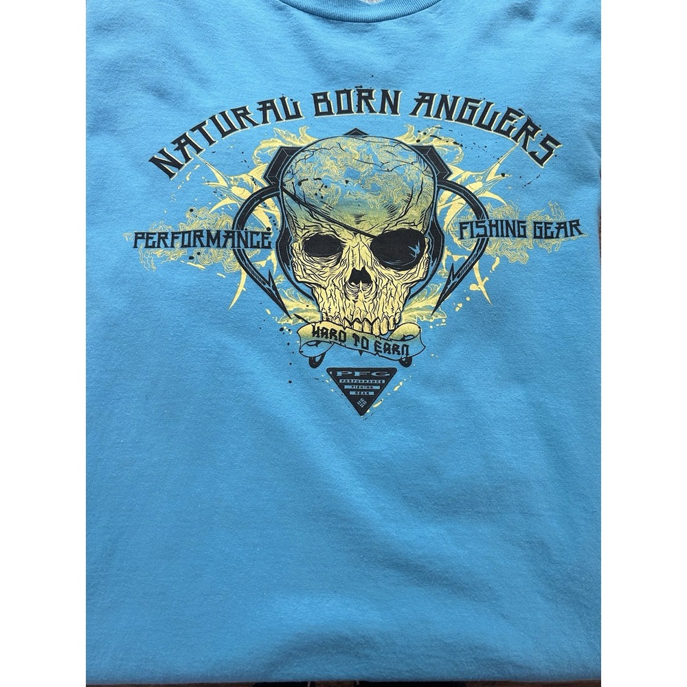 Columbia Sportswear Natural Born Anglers XL Shirt Blue Performance Fishing Gear